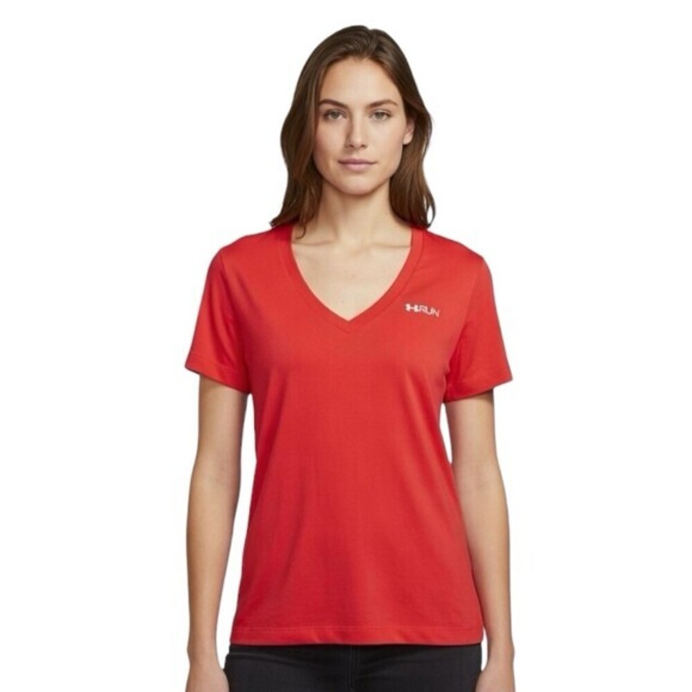 Under Armour HeatGear T-Shirt Womens Size L Red V-Neck Short Sleeve Run